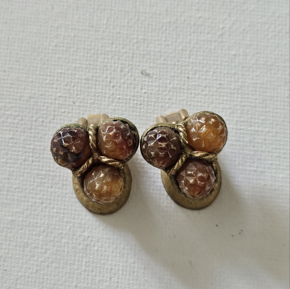 Vintage Clip On Faux Amber Earrings
